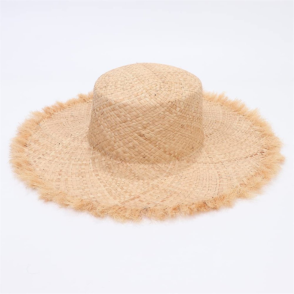 Bollrllr Men Summer Solid Straw Hat Wide Brim Hat
