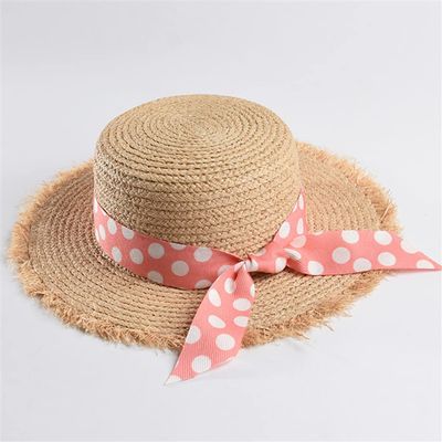 Ladies Ribbon Bowknot Fringed Straw Hat Wide Brim Sun Hat Flat Top Women Boater Beach Cap
