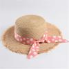 Ladies Ribbon Bowknot Fringed Straw Hat Wide Brim Sun Hat Flat Top Women Boater Beach Cap view 1