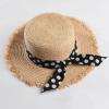 Ladies Ribbon Bowknot Fringed Straw Hat Wide Brim Sun Hat Flat Top Women Boater Beach Cap view 2