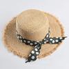 Ladies Ribbon Bowknot Fringed Straw Hat Wide Brim Sun Hat Flat Top Women Boater Beach Cap view 3