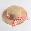Ladies Ribbon Bowknot Fringed Straw Hat Wide Brim Sun Hat Flat Top Women Boater Beach Cap view 4