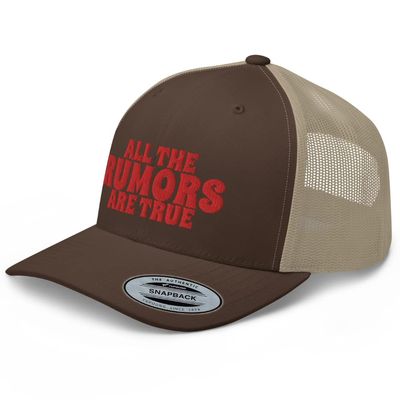 RIVEMUG All The Rumors are True Premium Trucker Hat Mid Crown Curved Bill Adjustable Cap Brown/Khaki