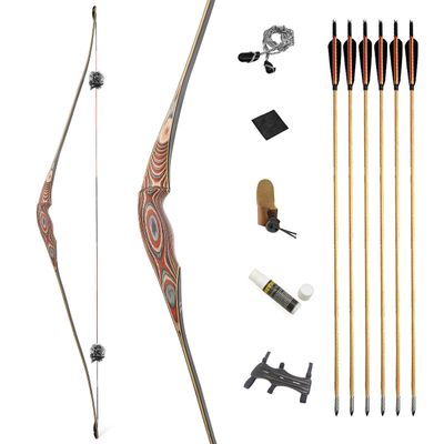 58" Traditional Longbow 20-50 Lbs One Piece Wood Long Bow Right/Left Hand Recurve Bow for Beginner Women Teens (50 Lbs, Bow Set/Left Handed)
