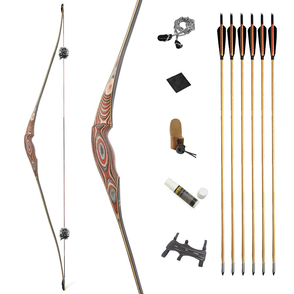 58" Traditional Longbow 20-50 Lbs One Piece Wood Long Bow Right/Left Hand Recurve Bow for Beginner Women Teens (50 Lbs, Bow Set/Left Handed)