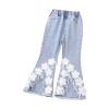 Toddler Denim 3D Flower Print Pants Baby Girls Trousers Ruffles Lace Jeans for Kids 3 to 12 Years Cute (Blue, 6-7 Years) view 1