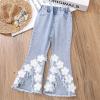 Toddler Denim 3D Flower Print Pants Baby Girls Trousers Ruffles Lace Jeans for Kids 3 to 12 Years Cute (Blue, 6-7 Years) view 2