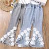 Toddler Denim 3D Flower Print Pants Baby Girls Trousers Ruffles Lace Jeans for Kids 3 to 12 Years Cute (Blue, 6-7 Years) view 4