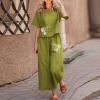 2 Piece Linen Set for Women Summer Outfits Casual Two Piece Pants Sets Loose Crop Linen Tops Wide Leg Capris Comfy Lounge Set view 2