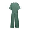 2 Piece Linen Set for Women Summer Outfits Casual Two Piece Pants Sets Loose Crop Linen Tops Wide Leg Capris Comfy Lounge Set C-Green view 4