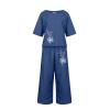 2 Piece Linen Set for Women Summer Outfits Casual Two Piece Pants Sets Loose Crop Linen Tops Wide Leg Capris Comfy Lounge Set D-Navy view 3