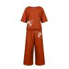 2 Piece Linen Set for Women Summer Outfits Casual Two Piece Pants Sets Loose Crop Linen Tops Wide Leg Capris Comfy Lounge Set C-Orange view 3