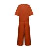 2 Piece Linen Set for Women Summer Outfits Casual Two Piece Pants Sets Loose Crop Linen Tops Wide Leg Capris Comfy Lounge Set C-Orange view 4