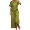 2 Piece Linen Set for Women Summer Outfits Casual Two Piece Pants Sets Loose Crop Linen Tops Wide Leg Capris Comfy Lounge Set view 1