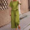 2 Piece Linen Set for Women Summer Outfits Casual Two Piece Pants Sets Loose Crop Linen Tops Wide Leg Capris Comfy Lounge Set view 2