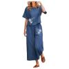 2 Piece Linen Set for Women Summer Outfits Casual Two Piece Pants Sets Loose Crop Linen Tops Wide Leg Capris Comfy Lounge Set view 1