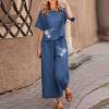 2 Piece Linen Set for Women Summer Outfits Casual Two Piece Pants Sets Loose Crop Linen Tops Wide Leg Capris Comfy Lounge Set view 2