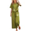 2 Piece Linen Set for Women Summer Outfits Casual Two Piece Pants Sets Loose Crop Linen Tops Wide Leg Capris Comfy Lounge Set view 1
