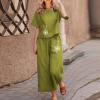2 Piece Linen Set for Women Summer Outfits Casual Two Piece Pants Sets Loose Crop Linen Tops Wide Leg Capris Comfy Lounge Set view 2