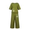 2 Piece Linen Set for Women Summer Outfits Casual Two Piece Pants Sets Loose Crop Linen Tops Wide Leg Capris Comfy Lounge Set view 3