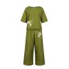 2 Piece Linen Set for Women Summer Outfits Casual Two Piece Pants Sets Loose Crop Linen Tops Wide Leg Capris Comfy Lounge Set view 3