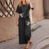 2 Piece Linen Set for Women Summer Outfits Casual Two Piece Pants Sets Loose Crop Linen Tops Wide Leg Capris Comfy Lounge Set C-Black view 2