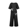 2 Piece Linen Set for Women Summer Outfits Casual Two Piece Pants Sets Loose Crop Linen Tops Wide Leg Capris Comfy Lounge Set C-Black view 3