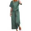 2 Piece Linen Set for Women Summer Outfits Casual Two Piece Pants Sets Loose Crop Linen Tops Wide Leg Capris Comfy Lounge Set A-Green view 2