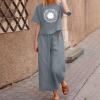 2 Piece Linen Set for Women Summer Outfits Casual Two Piece Pants Sets Loose Crop Linen Tops Wide Leg Capris Comfy Lounge Set view 2