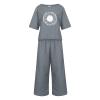 2 Piece Linen Set for Women Summer Outfits Casual Two Piece Pants Sets Loose Crop Linen Tops Wide Leg Capris Comfy Lounge Set view 3