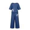 2 Piece Linen Set for Women Summer Outfits Casual Two Piece Pants Sets Loose Crop Linen Tops Wide Leg Capris Comfy Lounge Set view 3