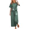 2 Piece Linen Set for Women Summer Outfits Casual Two Piece Pants Sets Loose Crop Linen Tops Wide Leg Capris Comfy Lounge Set D-Green view 1