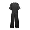 2 Piece Linen Set for Women Summer Outfits Casual Two Piece Pants Sets Loose Crop Linen Tops Wide Leg Capris Comfy Lounge Set D-Black view 4