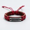 Gsoouas Retro hand-woven English letter blessing cowhide bracelet simple pull adjustment leather bracelet hand rope (Dark red-blessing) view 2