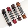 Gsoouas Retro hand-woven English letter blessing cowhide bracelet simple pull adjustment leather bracelet hand rope (Dark red-blessing) view 3