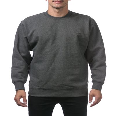Pro Club Men's Plain Blank Crew Neck Fleece Pullover Sweater (9oz), Charcoal, Large