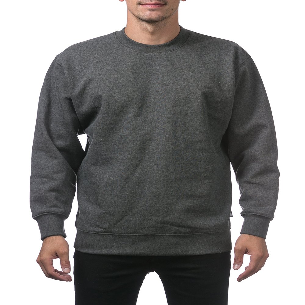 Pro Club Men's Plain Blank Crew Neck Fleece Pullover Sweater (9oz), Charcoal, Large