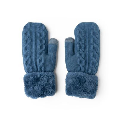 Britt's Knits Warm Knit Mittens with Plush Lining and Texting Fingertip for Women One Size - Blue