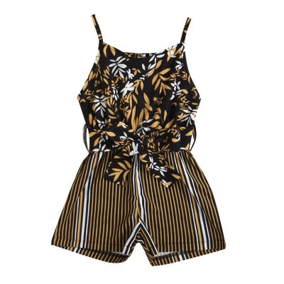 2t Romper Girl Toddler Girls Sleeveless Floral Prints Bowknot Romper Jumpsuit Clothes Kids Dressy (Brown, 5-6 Years)