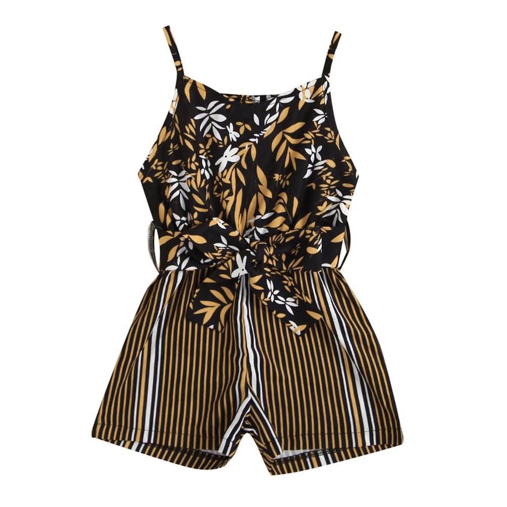 2t Romper Girl Toddler Girls Sleeveless Floral Prints Bowknot Romper Jumpsuit Clothes Kids Dressy (Brown, 5-6 Years)