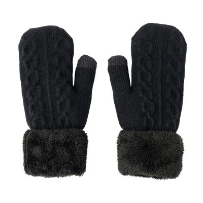 Britt's Knits Warm Knit Mittens with Plush Lining and Texting Fingertip for Women One Size - Black