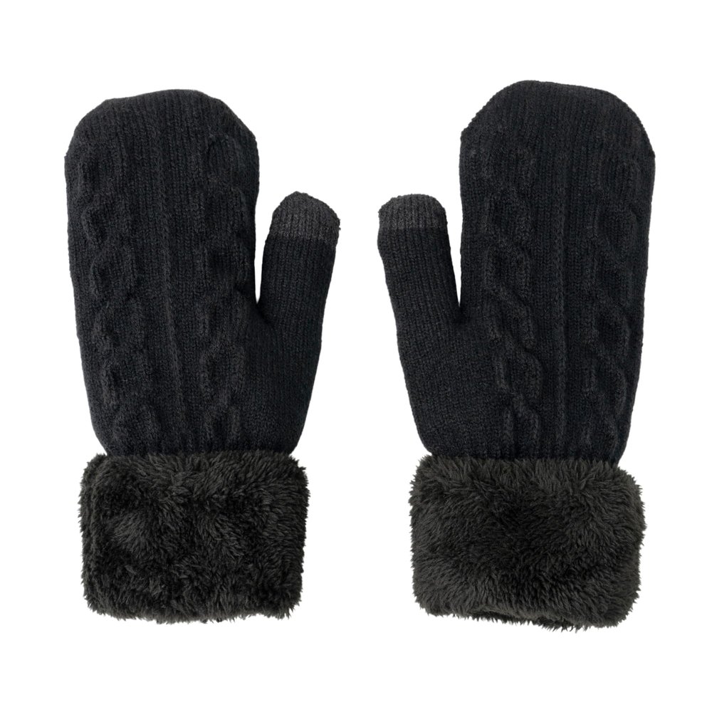 Britt's Knits Warm Knit Mittens with Plush Lining and Texting Fingertip for Women One Size - Black