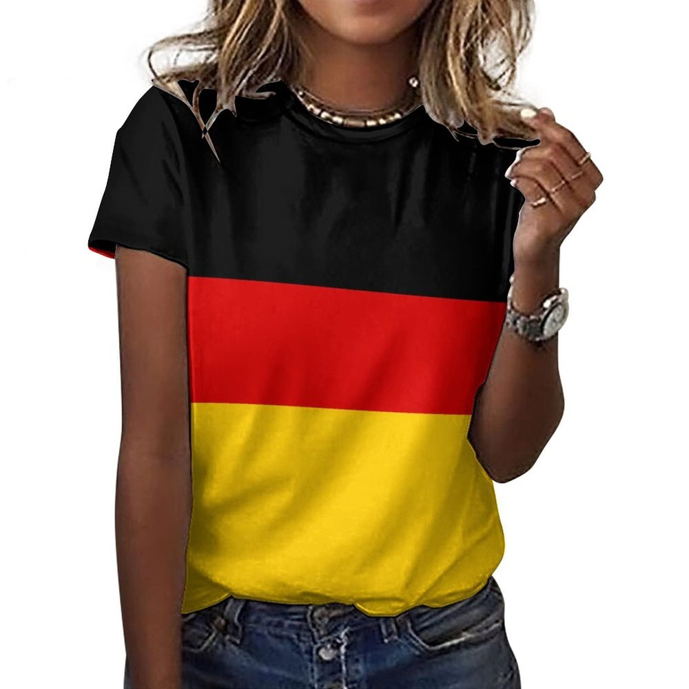 Linkasi German Flag Women's Summer Short Sleeve T-Shirt Long Sleeve Crewneck Tops M