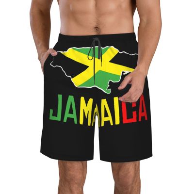 JUDIMANG Jamaica Map Red Men's Swim Trunks Quick Dry Board Shorts Beach Swimsuit with Pockets Mesh Lining X-Large