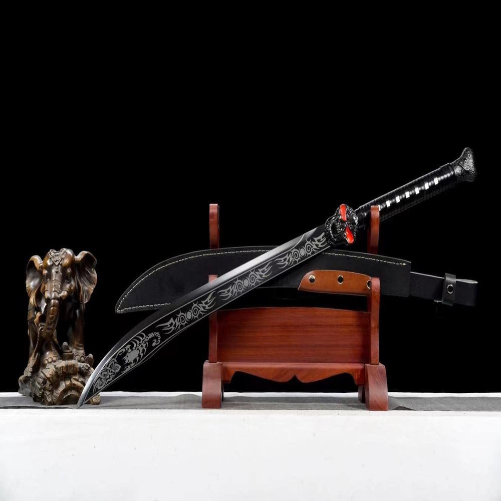 LONGSWORD Chinese Sword,Dao Sabre,Swords Real(Forged Etched balde,Pu Scabbard,Aloy fitittings) Perfect for Outdoor Adventures