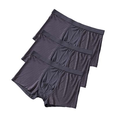 Maiyifu-GJ Men's Ice Silk Solid Colour Underwear Moisture-Wicking Breathable Trunks Stretchable Mesh Boxer Briefs (Gray 3PC,4X-Large)