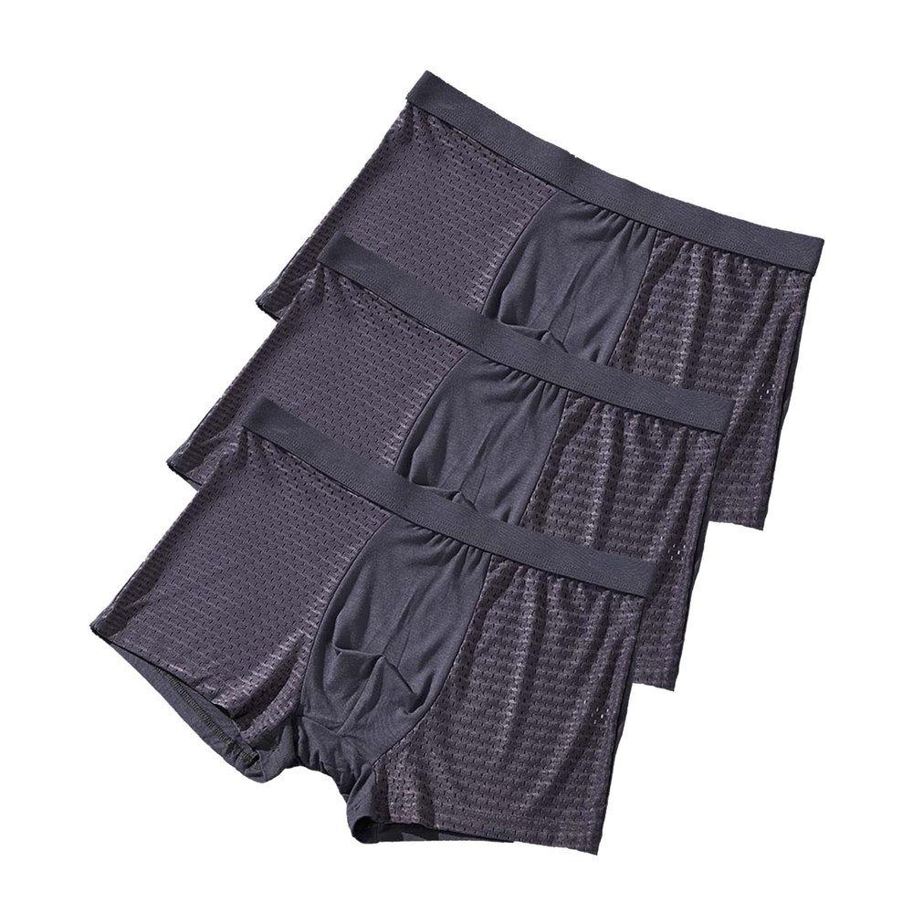 Maiyifu-GJ Men's Ice Silk Solid Colour Underwear Moisture-Wicking Breathable Trunks Stretchable Mesh Boxer Briefs (Gray 3PC,4X-Large)