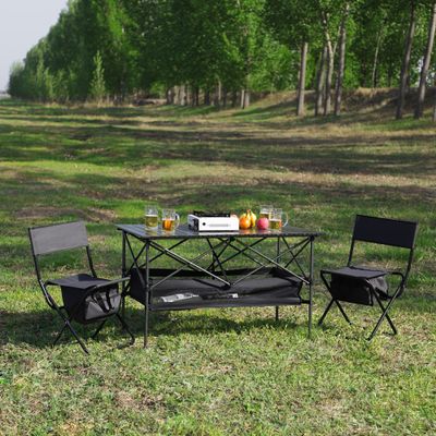 CQSLTJT Set of 3, Folding Outdoor Table and Chairs Set for Indoor, Outdoor Camping, Picnics, Beach,Backyard, Party, Patio Black Gray