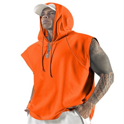 Aixdir Mens Sleeveless Shirts Workout Shirt Sleeveless Hoody Muscle Tank Tops Orange