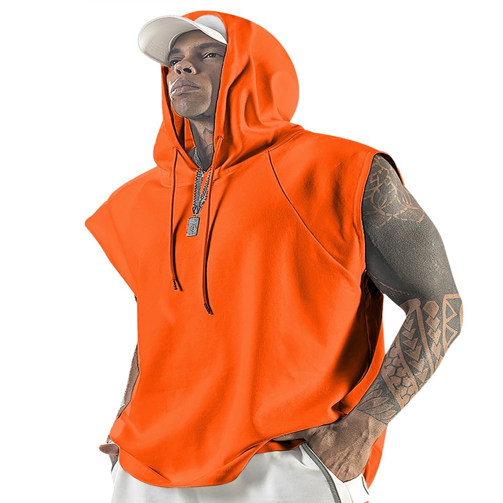 Aixdir Mens Sleeveless Shirts Workout Shirt Sleeveless Hoody Muscle Tank Tops Orange
